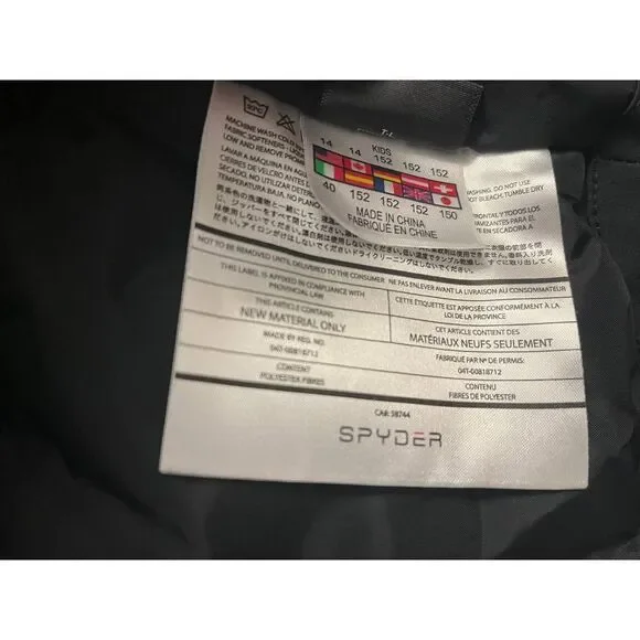 Spyder Black Youth Large 14 Jacket NWOT.